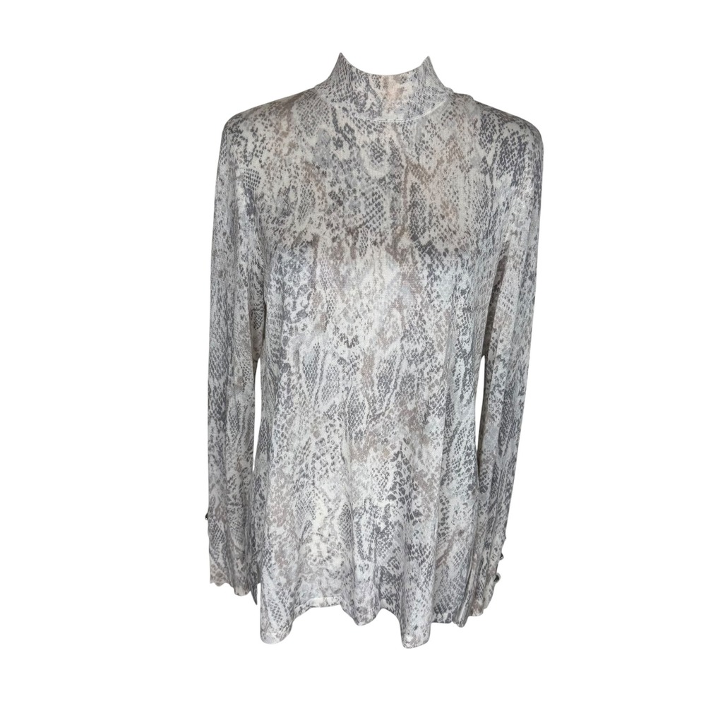 Chicos Womens‎ Grey Snakeskin Mock Neck Sweater Size 2 Large Cotton Rayon Knit
